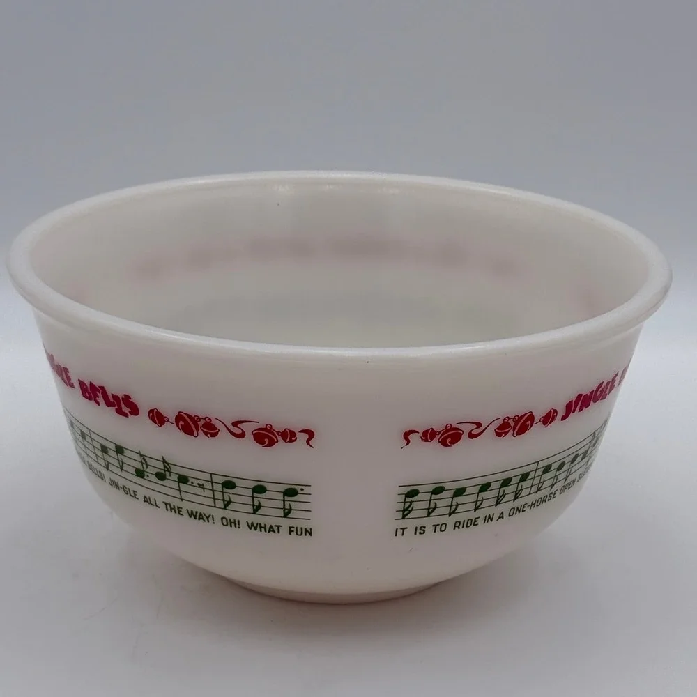 Vintage Milk Glass Jingle Bells Christmas Mixing Bowl Musical Sheet Music White